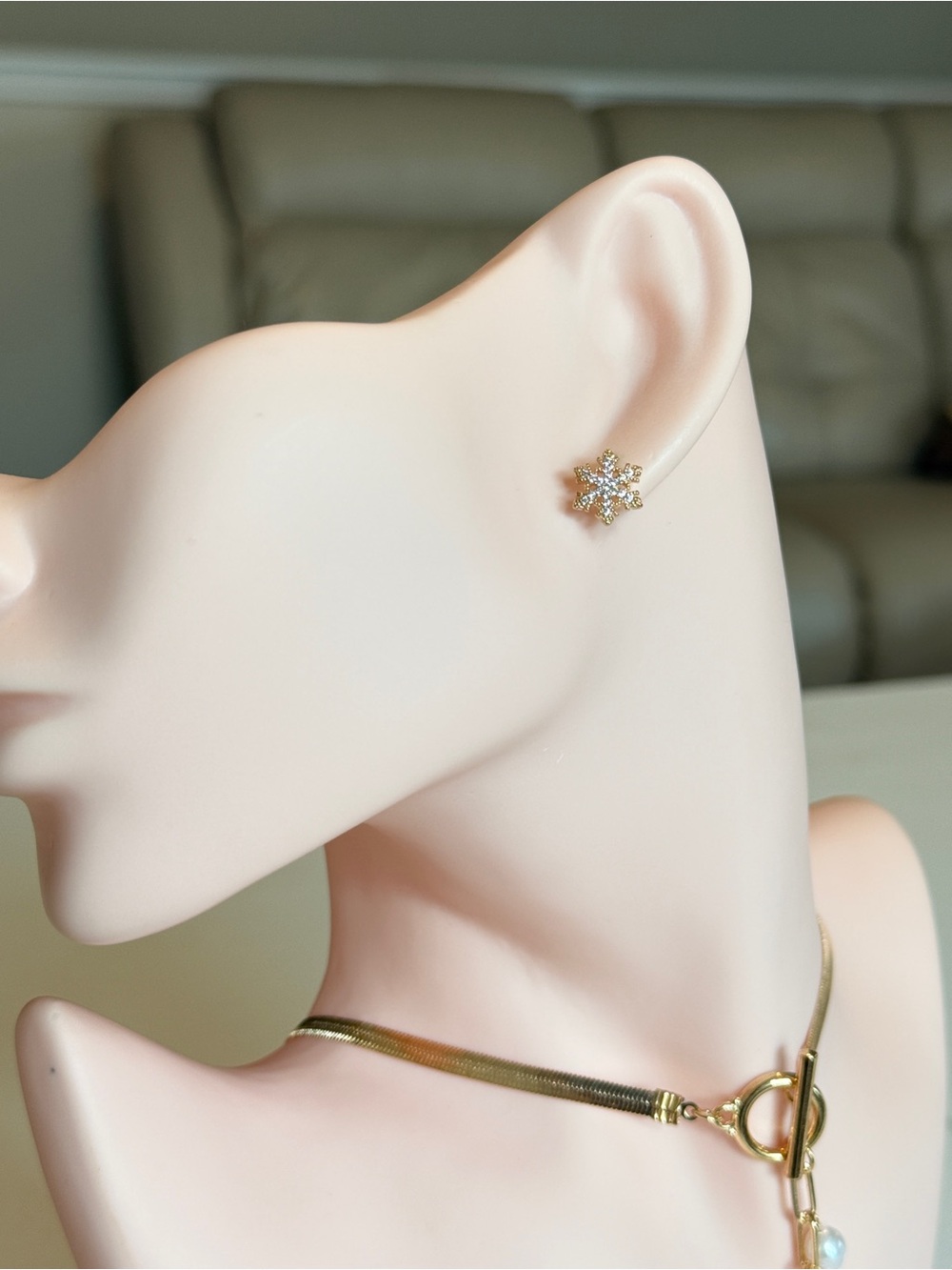 Gold Snowflake CZ Stud Earrings